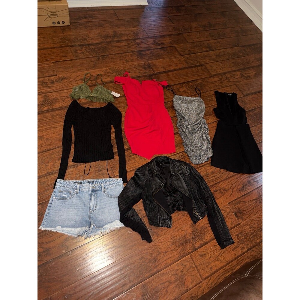 Women’s Small Clothing Bundle Free People Top Leather Jacket 3 Dresses Shorts